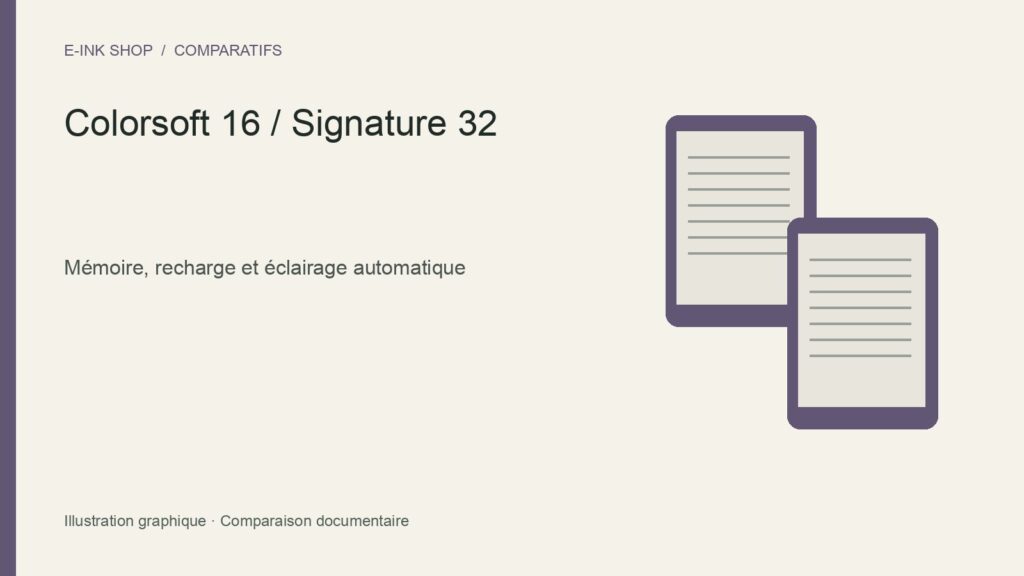 Comparatif Kindle Colorsoft 16 Go et Kindle Colorsoft Signature Edition 32 Go — illustration graphique