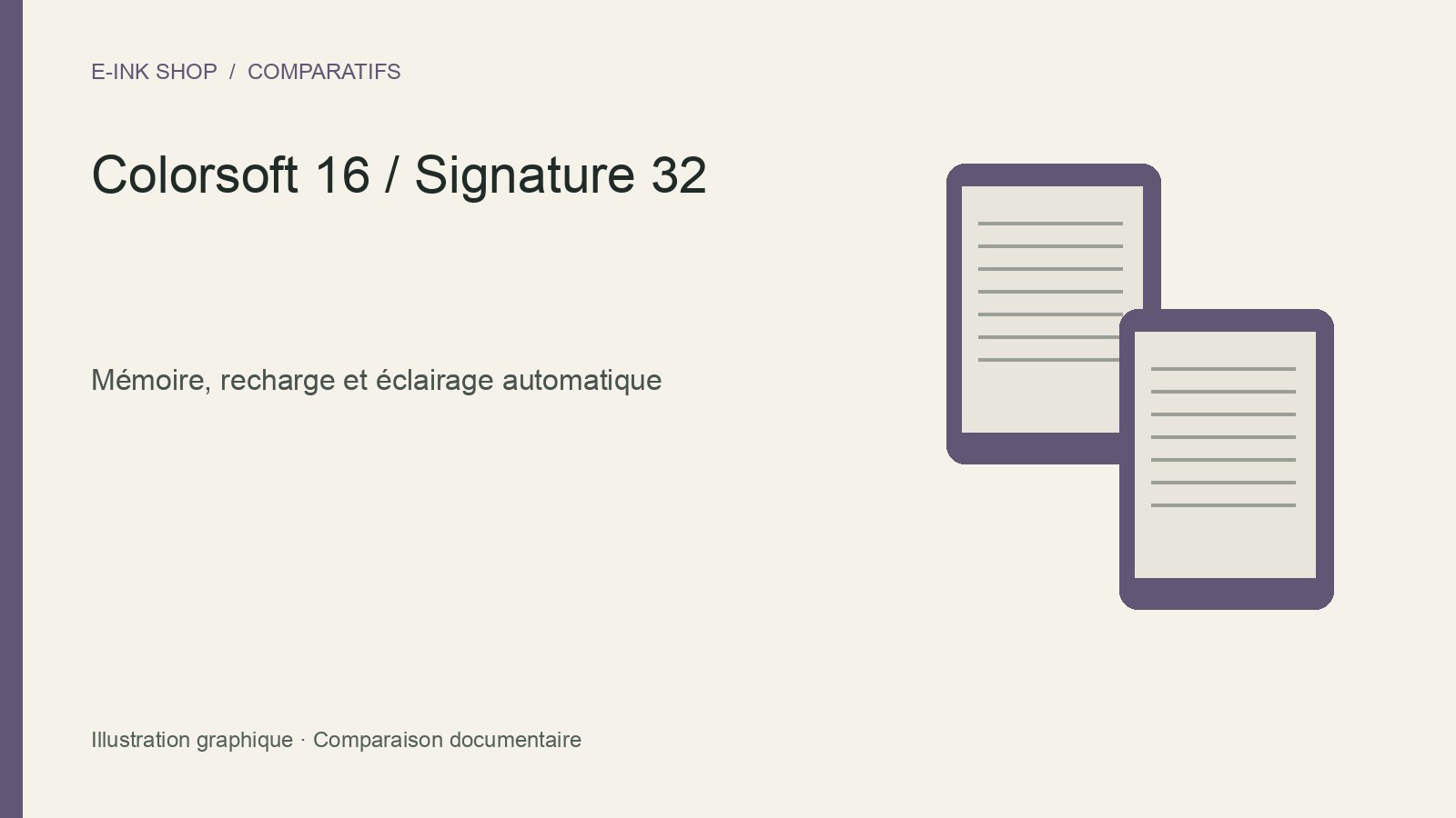 Comparatif Kindle Colorsoft 16 Go et Kindle Colorsoft Signature Edition 32 Go — illustration graphique